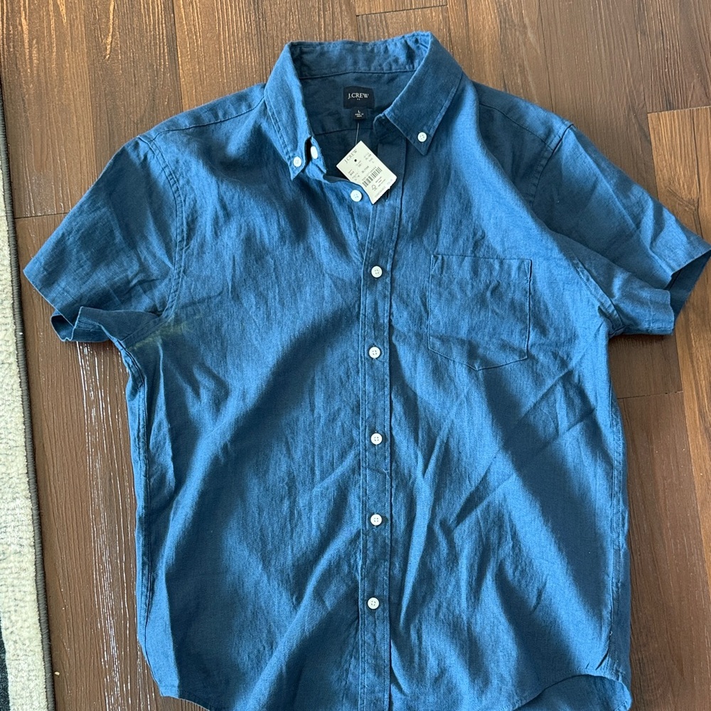 J. Crew Short-Sleeve Button-Down Shirt in Deep Blue